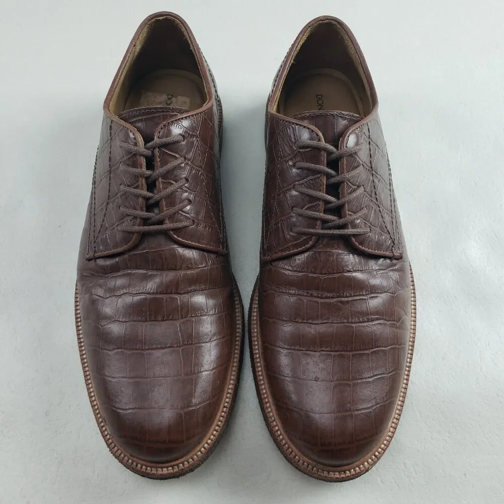 Donald Pliner Lance Derby Shoe Mens 10 M Brown Leather Lace Up Croc Embossed - Picture 2 of 11